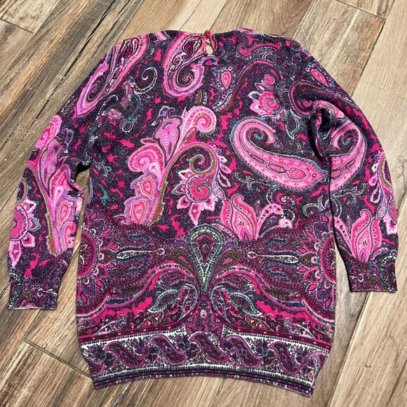 Talbots Audrey Paisley Pink & Purple Cashmere Sweater Small EUC - Picture 6 of 8